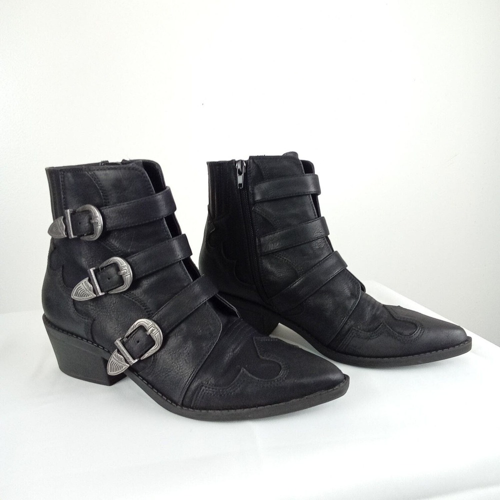 Black Cowboy Ankle Boots Booties For Women Size 8.5 Western Buckle Indigo Rd.